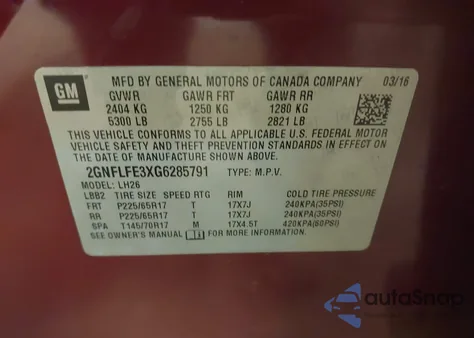 2016 Chevrolet Equinox Lt z USA, uszkodzony, nr VIN 2GNFLFE3XG6285791